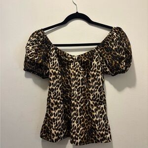 Vixen by Micheline Pitt Animal Print Puff Sleeve Blouse